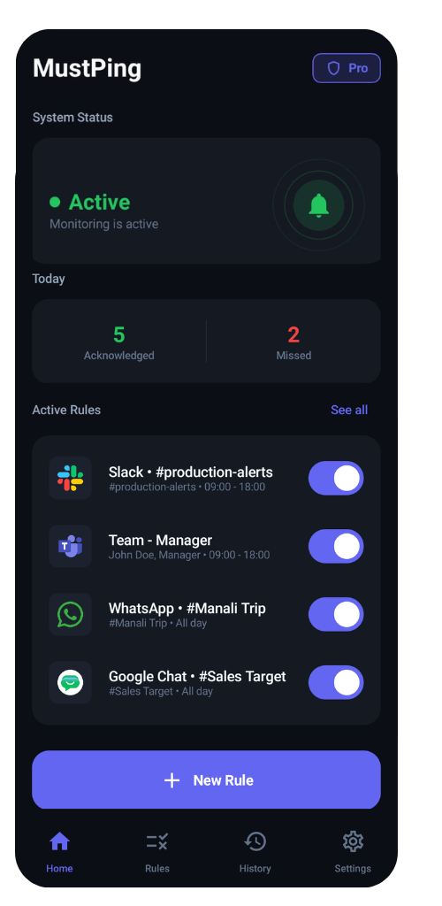 Alerts screen