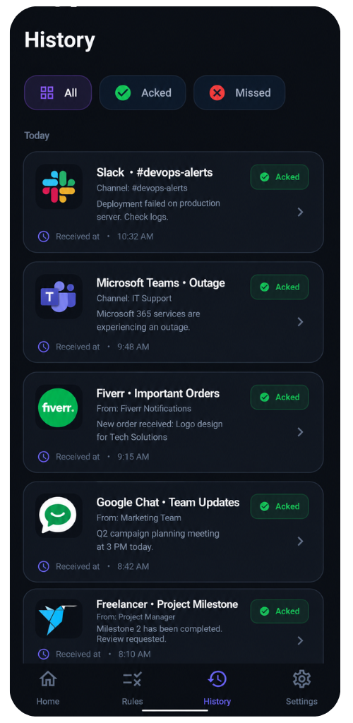 Settings screen